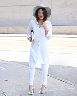 All white jeans outfits slim fit pants, street fashion: shirts,  White Outfit,  Street Style,  Slim-Fit Pants  
