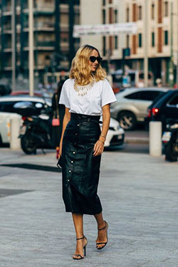 street outfit of inspire _ skirt - DIMANCHE | Totally loving this long pencil sk... | Summer Outfit Ideas 2020: skirts,  Outfit Ideas,  summer outfits,  Street Style  