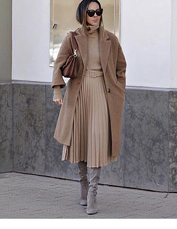 Outfit ideas zara pleated skirt, street fashion, pleated skirt, fashion model: fashion model,  Skirt Outfits,  Pleated Skirt,  Street Style,  Beige And Brown Outfit  