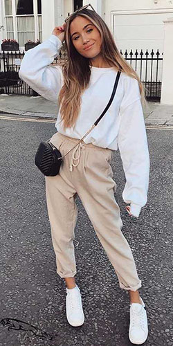 Outfit Stylevore cute jumper outfits, winter clothing, street fashion, casual wear: winter outfits,  White Outfit,  Street Style,  Loungewear Dresses  