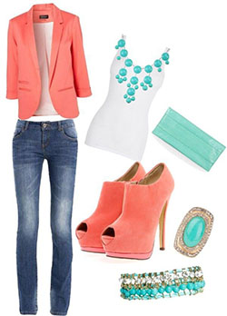 Designer outfit zapatos coral outfit slim fit pants, blazer   coral: Turquoise And Orange Outfit,  Orange Outfits  