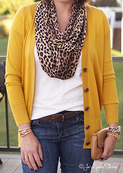 Wear a mustard scarf, fashion accessory, street fashion, casual wear: Fashion accessory,  Street Style,  Yellow And Brown Outfit,  Cardigan Outfits 2020  