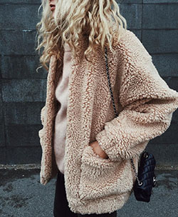 Colour outfit fuzzy beige sweater, winter clothing, street fashion, polar fleece, furry coat: winter outfits,  Polar fleece,  Street Style,  Furry Coat,  Brown And Beige Outfit  