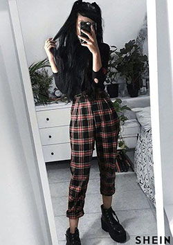 Black style outfit with trousers, leggings, tartan: Black Outfit,  Tweed Pants  