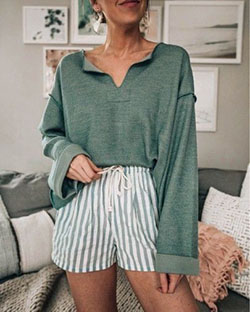 Green colour ideas with vintage clothing, shorts: Vintage clothing,  green outfit,  Quarantine Outfits 2020  
