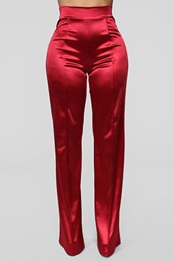 Colour combination red satin trousers, fashion nova, active pants: Fashion Nova,  Active Pants,  Red Outfit,  Silk Pant Outfits  