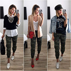 Colour outfit ideas 2020 with dress shirt, trousers, leggings: shirts,  T-Shirt Outfit,  Camo Pants,  Street Style,  Camo Joggers  