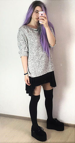 Purple attire with tights: Purple Outfit,  Legging Outfits,  Creepers Outfits  