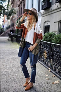 Colour outfit, you must try madewell striped cardigan, cardigan kimono, street fashion, t shirt: T-Shirt Outfit,  Street Style,  Brown Outfit,  Cardigan Outfits 2020,  Cardigan,  Cardigan Jeans  