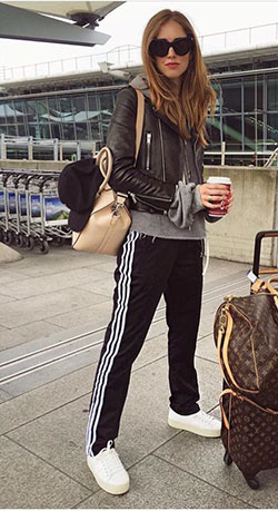 Colour combination adidas airport fashion, street fashion, casual wear: Street Style,  Brown And Black Outfit,  Airport Outfit Ideas  