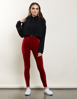 High Waisted Red Velvet Leggings: Legging Outfits,  Cute Legging Outfit,  Red Legging  