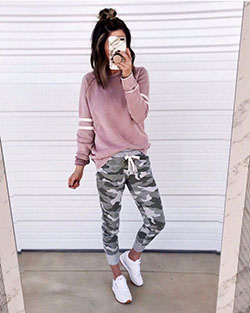Pink trendy clothing ideas with sportswear, sweatpant, leggings: T-Shirt Outfit,  Street Style,  Pink Outfit,  Army Leggings Outfit  