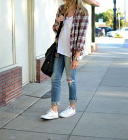 Designer outfit casual flannel outfits, street fashion, ripped jeans, casual wear, t shirt: Casual Outfits,  Ripped Jeans,  T-Shirt Outfit,  Street Style,  Plaid Shirt  