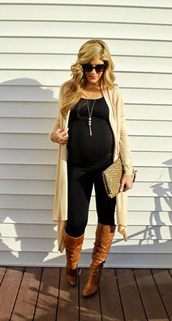 Black outfit style with trousers, leggings, tights: Maternity clothing,  Black Outfit,  Baby shower,  Cardigan Outfits 2020  