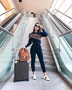 Colour outfit with sportswear, jeans, denim: Minimalist Fashion,  Street Style,  Airport Outfit Ideas  