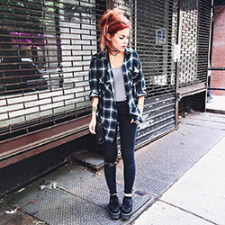 Colour outfit, you must try flannel outfits women, vintage clothing, grunge fashion, street fashion, dress shirt, casual wear: shirts,  Vintage clothing,  Grunge fashion,  Street Style,  Creepers Outfits,  Plaid Shirt  