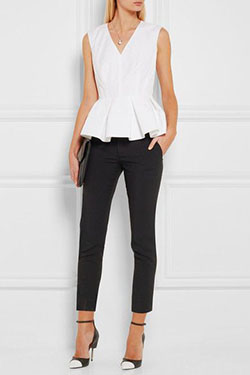 Peplum Top With Skinny Jeans White outfit Stylevore with sleeveless shirt, formal wear, blouse: Sleeveless shirt,  White Outfit,  Formal wear,  Peplum Tops  