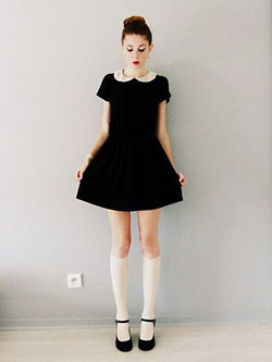 White and black colour outfit, you must try with little black dress, cocktail dress, little black dress, dress shirt, stocking: Cocktail Dresses,  shirts,  fashion model,  T-Shirt Outfit,  Knee highs,  Little Black Dress,  White And Black Outfit,  Thigh High Socks  