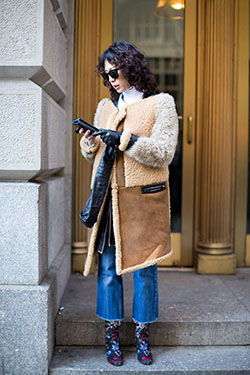 Colour outfit, you must try with fur clothing, jacket, jeans: Fur clothing,  Fashion week,  winter outfits,  Street Style  