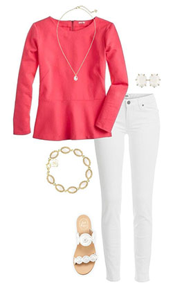 White and pink colour combination with trousers, jeans: White And Pink Outfit,  Peplum Tops  