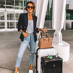White colour outfit with mom jeans, jacket, blazer: Mom jeans,  White Outfit,  Street Style,  Airport Outfit Ideas  