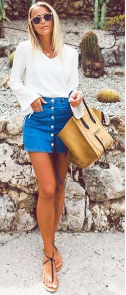 Dresses ideas short denim skirt, pencil skirt, denim skirt, high rise: Denim skirt,  Pencil skirt,  Beige And Brown Outfit  