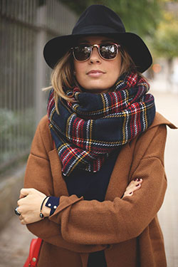 Hat and scarf outfit, fashion accessory, winter clothing, street fashion, knit cap: winter outfits,  Knit cap,  Fashion accessory,  Street Style,  Plaid Outfits  