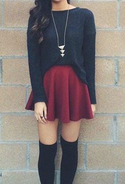 Colour outfit, you must try skater skirt outfit, winter clothing, skater skirts, knee highs: winter outfits,  Knee highs,  Thigh High Socks  