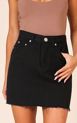 Black clothing ideas with denim skirt, miniskirt, jacket: Denim skirt,  Black Outfit  