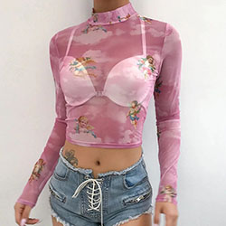 Colour outfit ideas 2020 cloud crop top see through clothing, dress shirt: Crop top,  shirts,  Polo neck,  T-Shirt Outfit,  Pink Outfit,  Mesh Outfits  
