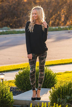 Colour outfit ideas 2020 camo leggings outfit sculpture leggings camo, bridesmaid dress: Bridesmaid dress,  Street Style,  yellow outfit,  Army Leggings Outfit,  Outfits With Leggings  