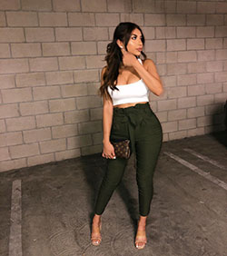 khaki colour outfit with trousers, leggings, girls photoshoot: Cute outfits,  Khaki Trousers  