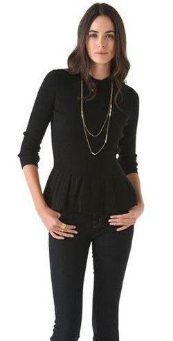 Black Peplum Top With Jeans | Black colour outfit with sweater, blouse, top: T-Shirt Outfit,  Black Outfit,  Peplum Tops  