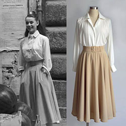 Audrey hepburn roman holiday blouse: Skirt Outfits,  T-Shirt Outfit,  Beige And White Outfit  