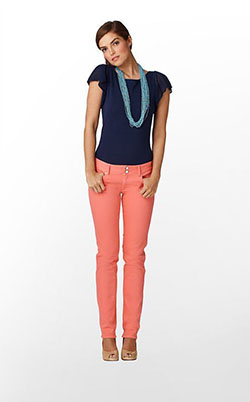 Turquoise and orange attire with blouse, denim, jeans: Orange Outfits  