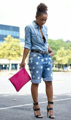 Pink colour dress with bermuda shorts, denim skirt, trousers: Denim skirt,  Bermuda shorts,  Street Style,  Pink Outfit  