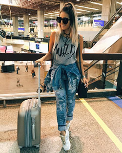 Turquoise colour outfit, you must try with ripped jeans, trousers, jacket: Ripped Jeans,  T-Shirt Outfit,  Street Style,  Turquoise Outfit,  Airport Outfit Ideas  