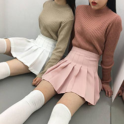 Korean fashion tennis skirt pink: Fashion photography,  Pink Outfit,  Thigh High Socks  