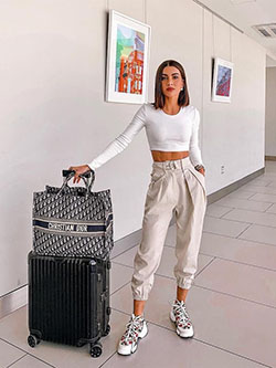 Clothing ideas airport outfits sweatpants, street fashion, crop top: Crop top,  White Outfit,  Street Style,  Airport Outfit Ideas  