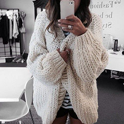 Colour outfit, you must try big knit cardigan chunky knit sweater: White Outfit,  Comfy Outfits  