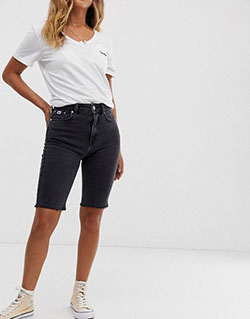 Black and white attire with shorts, denim, jeans: Black And White Outfit,  Bermuda shorts  
