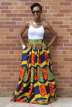 African print designs skirts pleated long skirt, african wax prints: Fashion photography,  day dress,  Street Style,  Roora Dresses,  Yellow And Orange Outfit,  African Wax Prints  