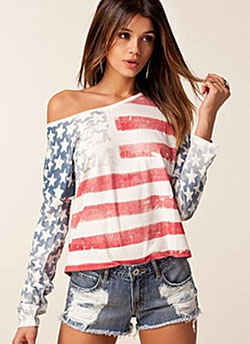 Girl in american flag shirt: United States,  T-Shirt Outfit,  White Outfit,  4th July Outfit  