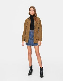 Beige and khaki colour outfit ideas 2020 with denim skirt, jacket, skirt: Denim skirt,  Beige And Khaki Outfit,  Cargo Jackets  
