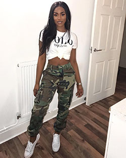 Cute outfits with cargo pants: cargo pants,  Camo Pants,  Military camouflage,  Khaki And White Outfit  