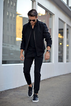 Trendy clothing ideas black style men, leather jacket, street fashion, flight jacket, casual wear: Flight jacket,  Street Style,  Travel Outfits  