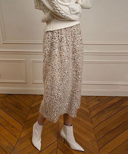 White colour outfit, you must try with blazer, skirt: White Outfit,  Sequin Dresses,  Street Style  