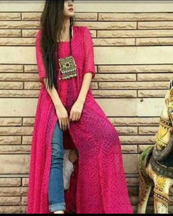 Magenta and maroon style outfit with evening gown, formal wear, jeans, silk: Evening gown,  Kurti top,  Shalwar kameez,  Magenta And Maroon Outfit,  Jeans & Kurti Combination  
