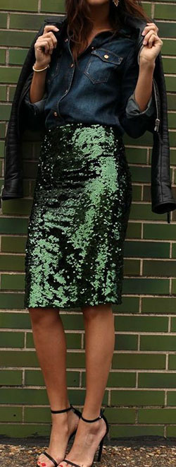 Outfit ideas green sequin skirt, cocktail dress, pencil skirt: Cocktail Dresses,  Pencil skirt,  Hot Girls,  green outfit,  Sequin Dresses  