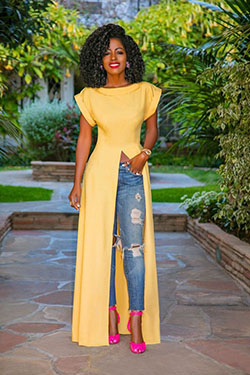 Fashion nova outfits blusones largos elegantes, formal wear, t shirt: T-Shirt Outfit,  Formal wear,  Turquoise And Yellow Outfit,  Jeans & Kurti Combination  